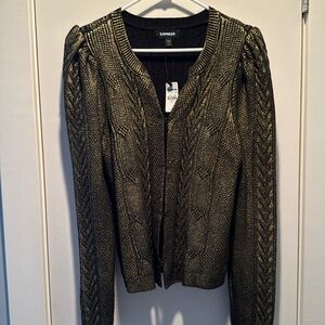 Express Gold Foil Cable Knit Sweater Jacket